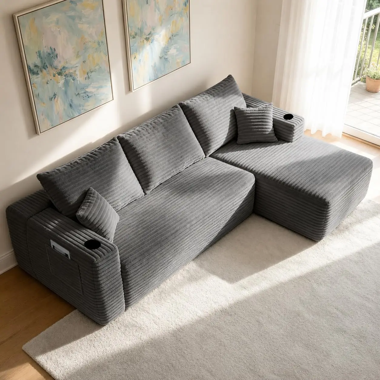 108 inch Boneless Couch, Modular L-Shaped Cloud Sectional Sofa, Grey, Customized