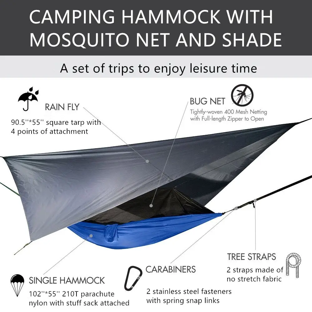 Toldo impermeável para camping, rede de nylon com mosquiteiro 210t, leve e portátil