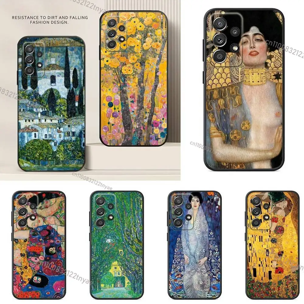 

The Kiss Gustav Klimt Phone Case For Samsung S24,21,22,23,30,Ultra,20,Plus,Note,10,9,Black soft silicone case