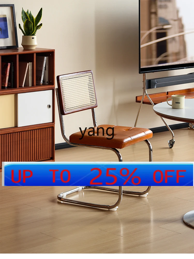 

YJQQ medieval rattan casual chair simple solid wood home makeup chair book desk chair