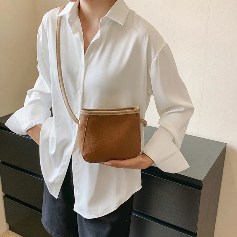 New Fashion Versatile Bucket Bag Pure -Colored Shoulder Mesengers