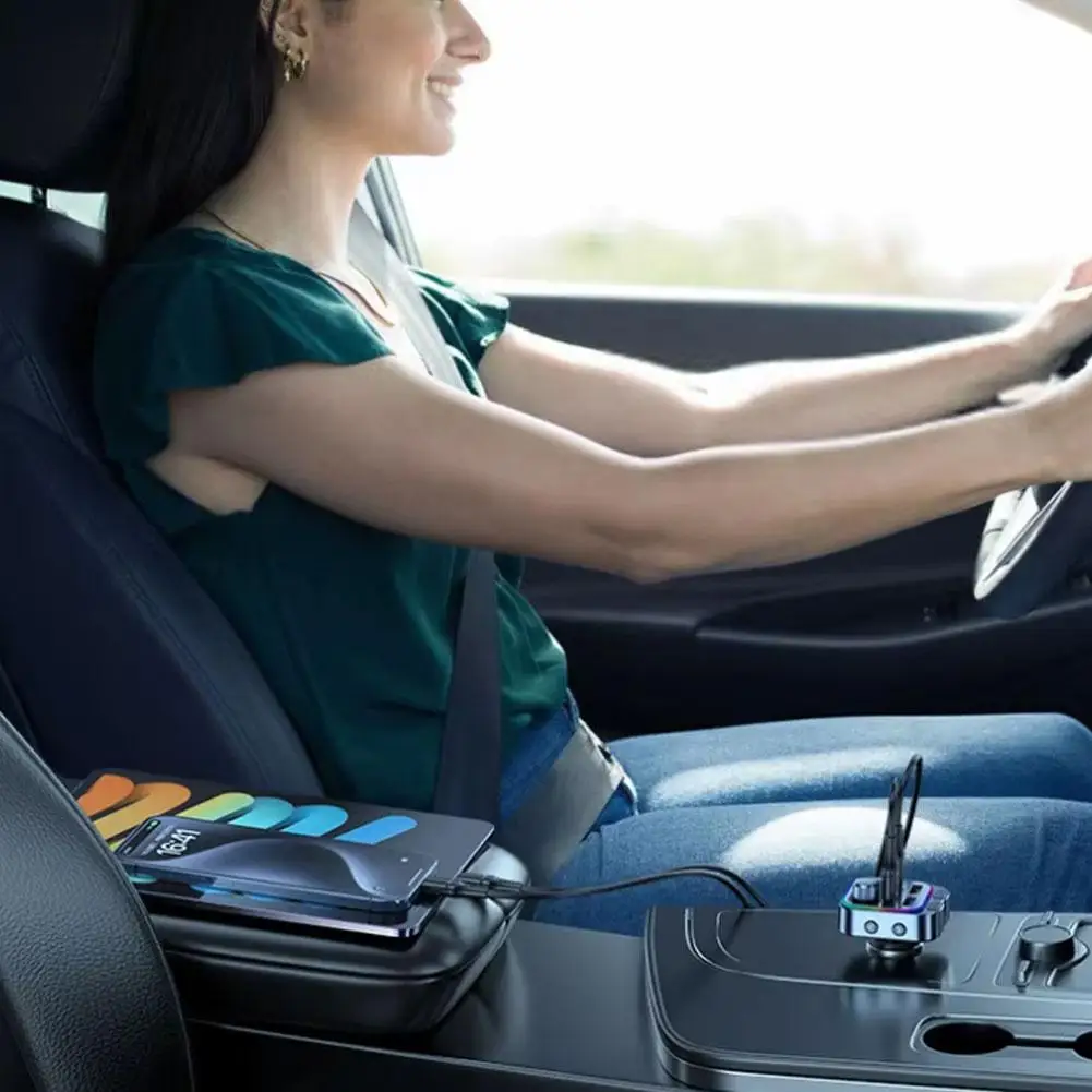 سيارة ولاعة السجائر شاحن شحن سريع بلوتوث 5.4 FM الارسال 12 فولت/24 فولت PD 36 واط USB QC3.0 يدوي عدة الضوء المحيط #4