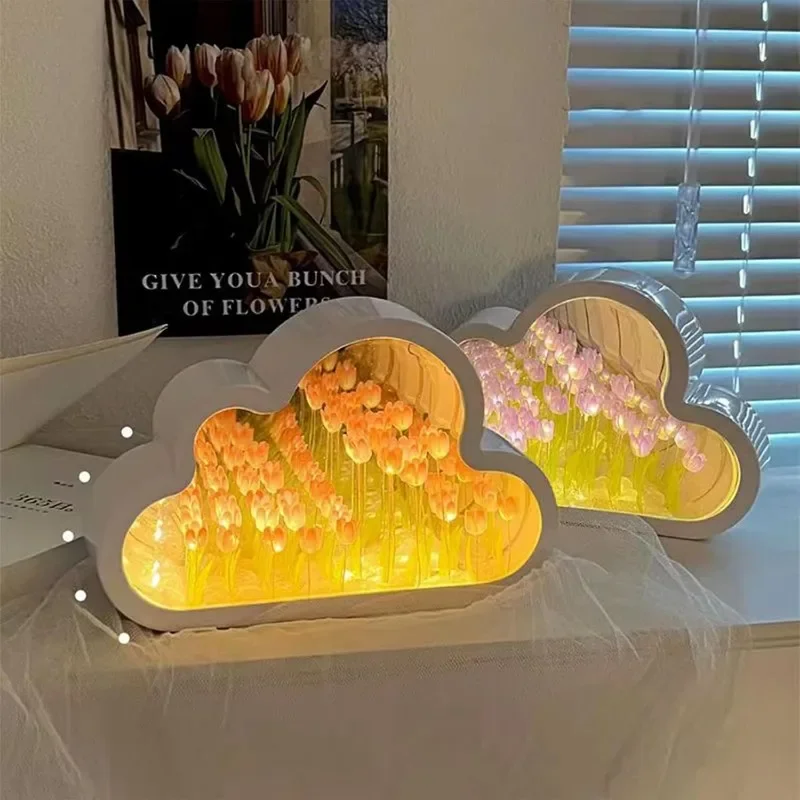 20 Flower Tulip Cloud Lamp DIY Tulip Cloud Mirror Night Lights for Bedroom Creative Gift for Teen Girls Couple Friends Children