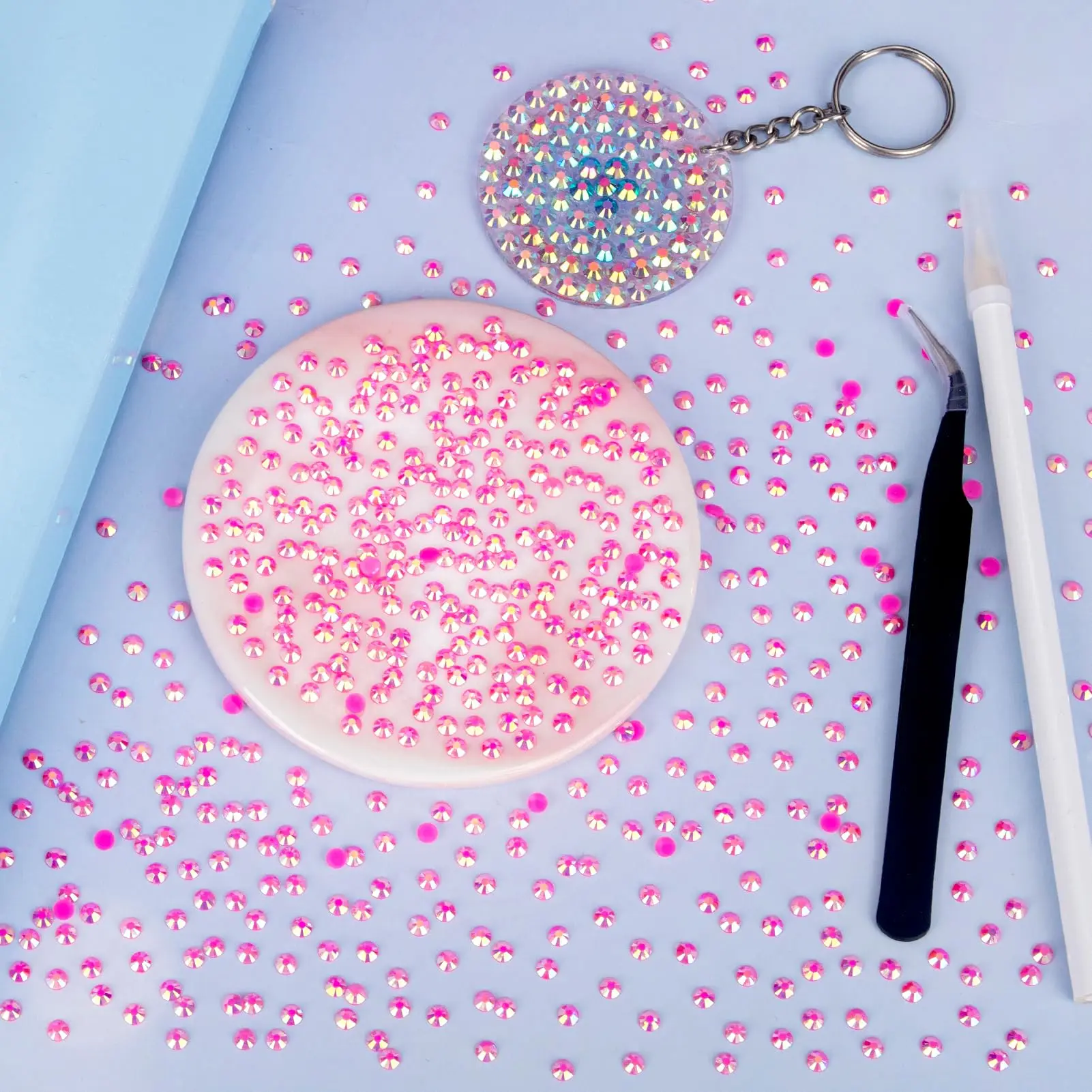 10000Pcs Hot Pink AB Flatback Resin Rhinestones, 2mm-6mm Faux Nail Gems Crystal Bead for Crafts DIY Nail Art Charms Supplies