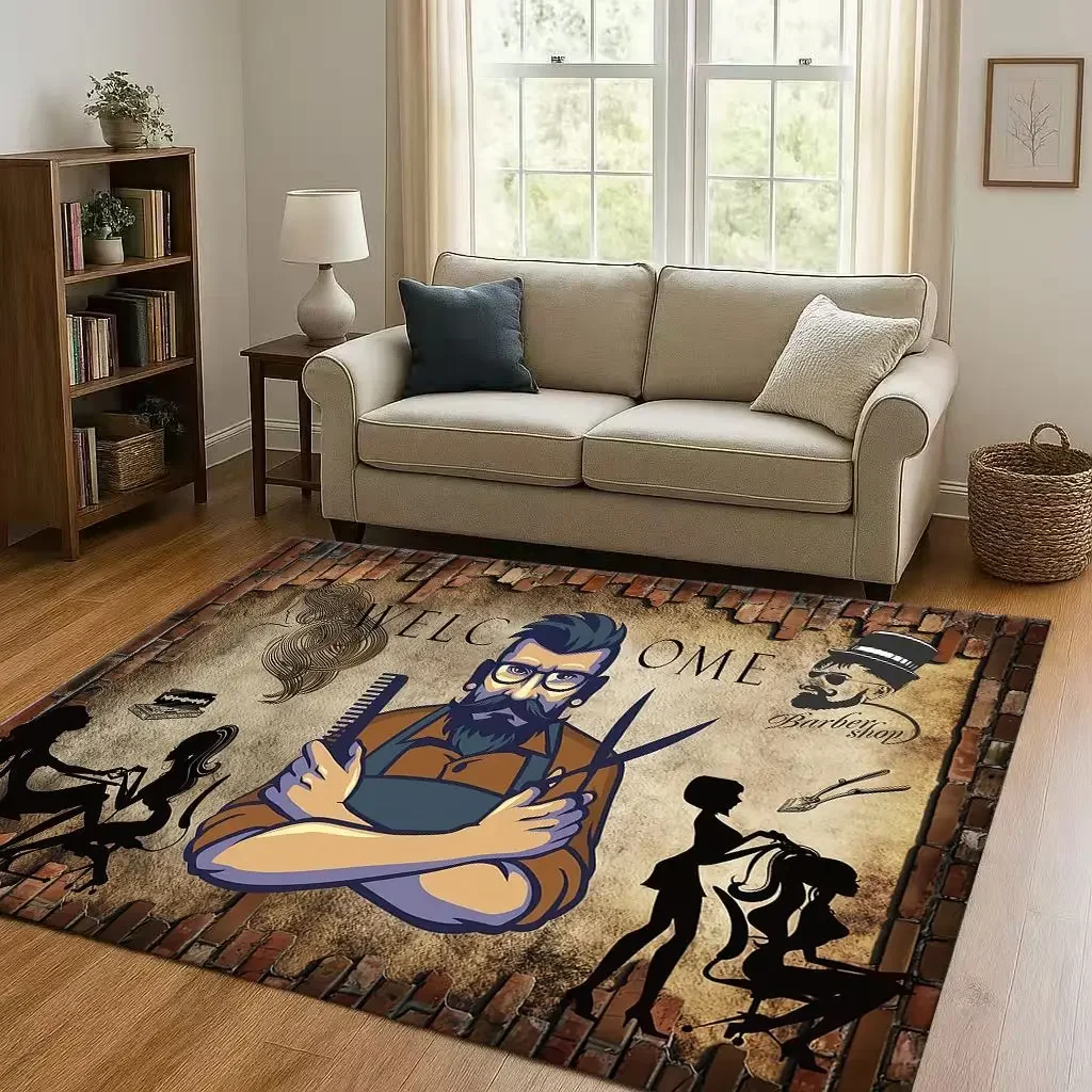 2026 New Retro Barber Shop Symbol Sign Living Room Non-Slip Area Rug Carpet for Bedroom Playroom Sofa,Home Decor Doormat Gift