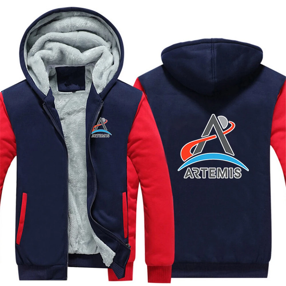 Men's 2026 Artemis Program Logo Print Autumn Winter Cardigan Long Sleeve Thickened Hoodies Cold-Proof High Street Hooded Coats
