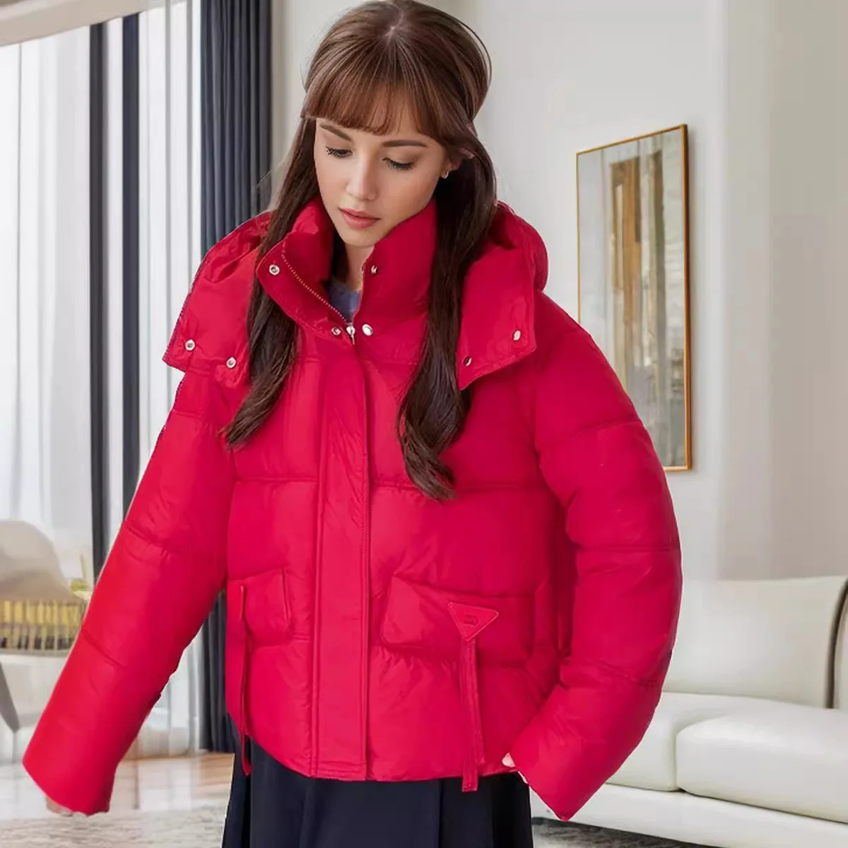 2025 jaqueta de inverno feminina 2 bolso com capuz curto jaqueta de algodão feminino engrossado quente parkas casacos topos jaqueta curta