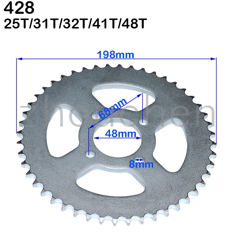 428 Chains 48MM25T/31T/32T/41T/48T Motorcycle Chain Sprockets Rear Back Sprocket Cog For Dirt Pit Bike Tricycle off-road vehicle