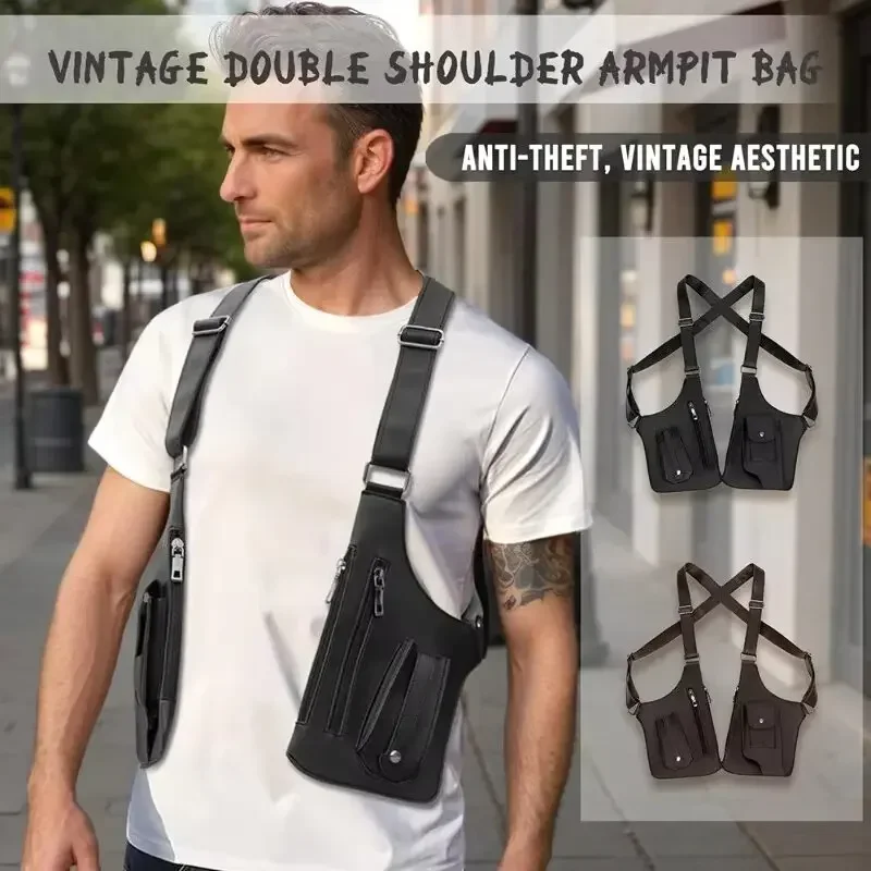 Men'S Double Shoulder Strap Underarm Bag Multifunctional Outdoor Backpack Cycling Hiking Phone Bag Holiday Gift for Friend