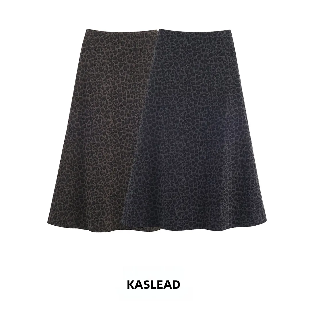

KASLEAD New Faion Длинная юбка трапециевидной формы с леопардовым принтом, бархатные женские юбки Sli Ele для поездок на работу, полиэфирное волокно