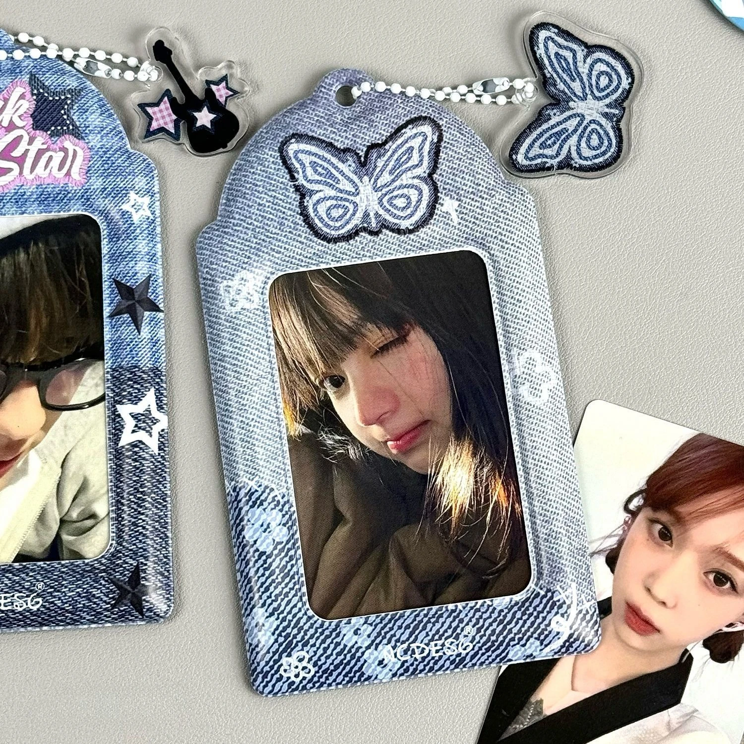 2pcs Denim Butterfly Guitar Print PVC Photocard Holder Kpop Idol Card Polaroid Photo Case image 2