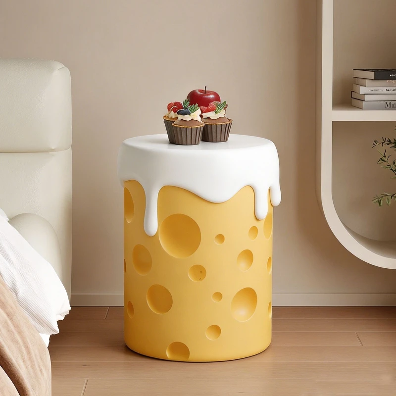 Cream Style Resin Stool Cheese Shape Bedroom Floor Nightstand Living Room Sofa Side Table Stable Decor Ornament for Home Gift - view 5
