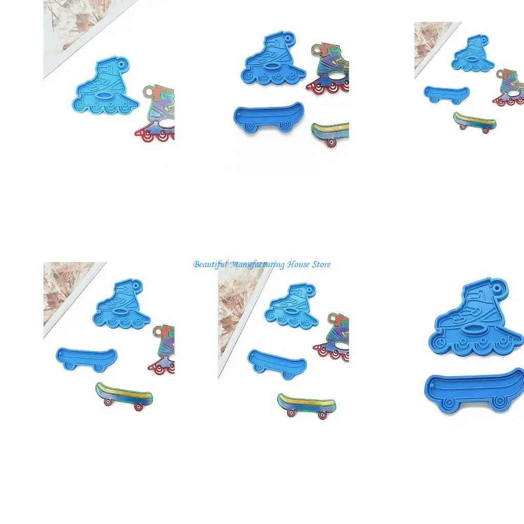 

E56A Roller Skates Keychain Silicone Mold Keychain Charms Epoxy Resin Mold Casting Mold for w/ Hanging Hole for DIY Crafts