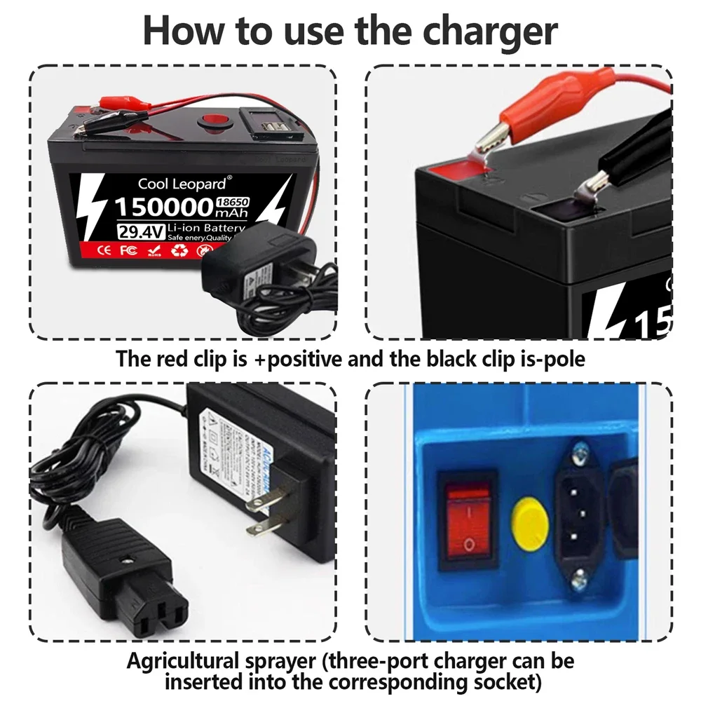 Imagem -04 - Bloco da Bateria de Lítio Atual Alta Bms Incorporado Porta de Exposição do Poder do Usb Carregador Quente 29.4v 150ah 5v 2.1a