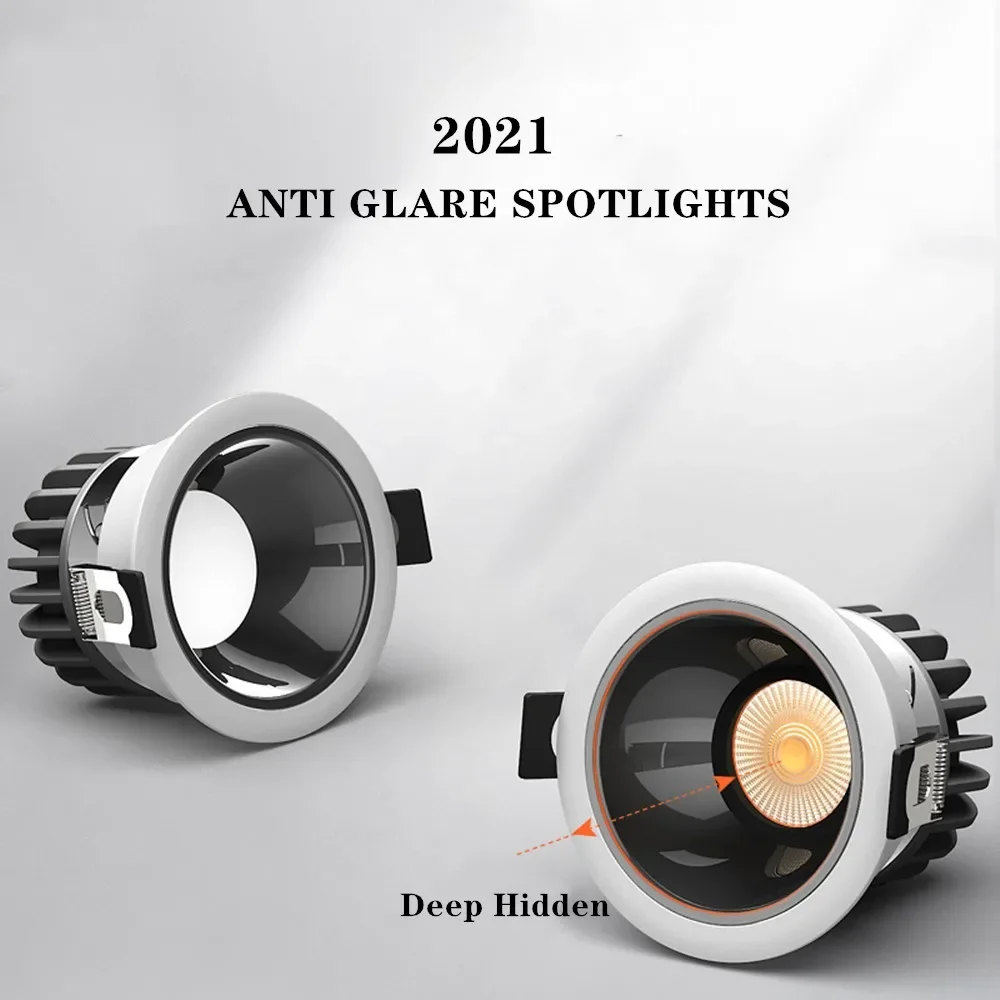 COB-LED-Strahler, blendfrei, 7 W, 12 W, 15 W, dimmbare Helligkeit, 5 %–100 % Einbau-Downlight-Deckenleuchte, AC85–265 V, natürliches Innenlicht