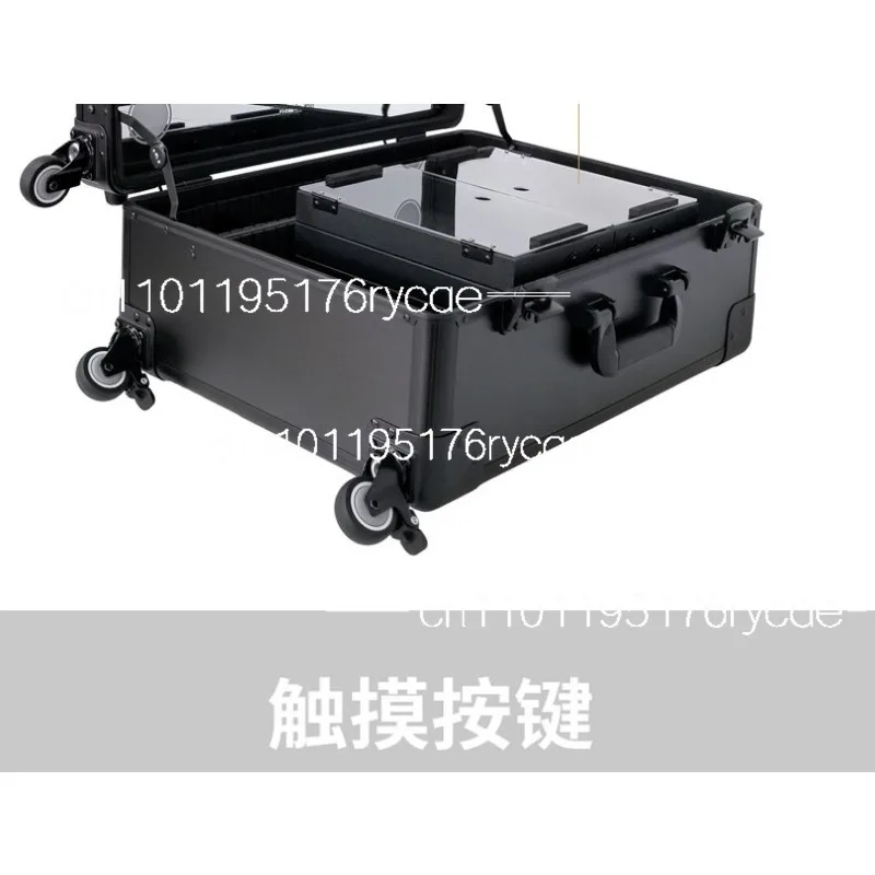 With lamp with mirror aluminum alloy tie rod cosmetic case professional follow-up artist makeup artist toolbox, follow-up go out