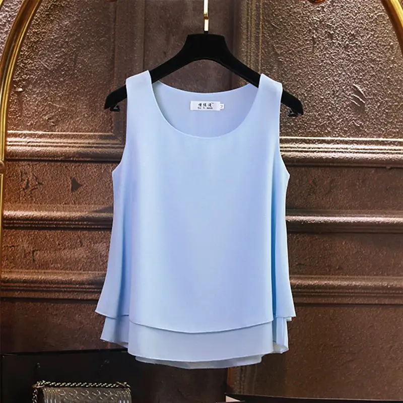 2024 Fashion Summer Chiffon Blouses Women Solid Loose blouse Sleeveless O-Neck Tops 13 Colors Blouse Shirts Tops blusa feminina