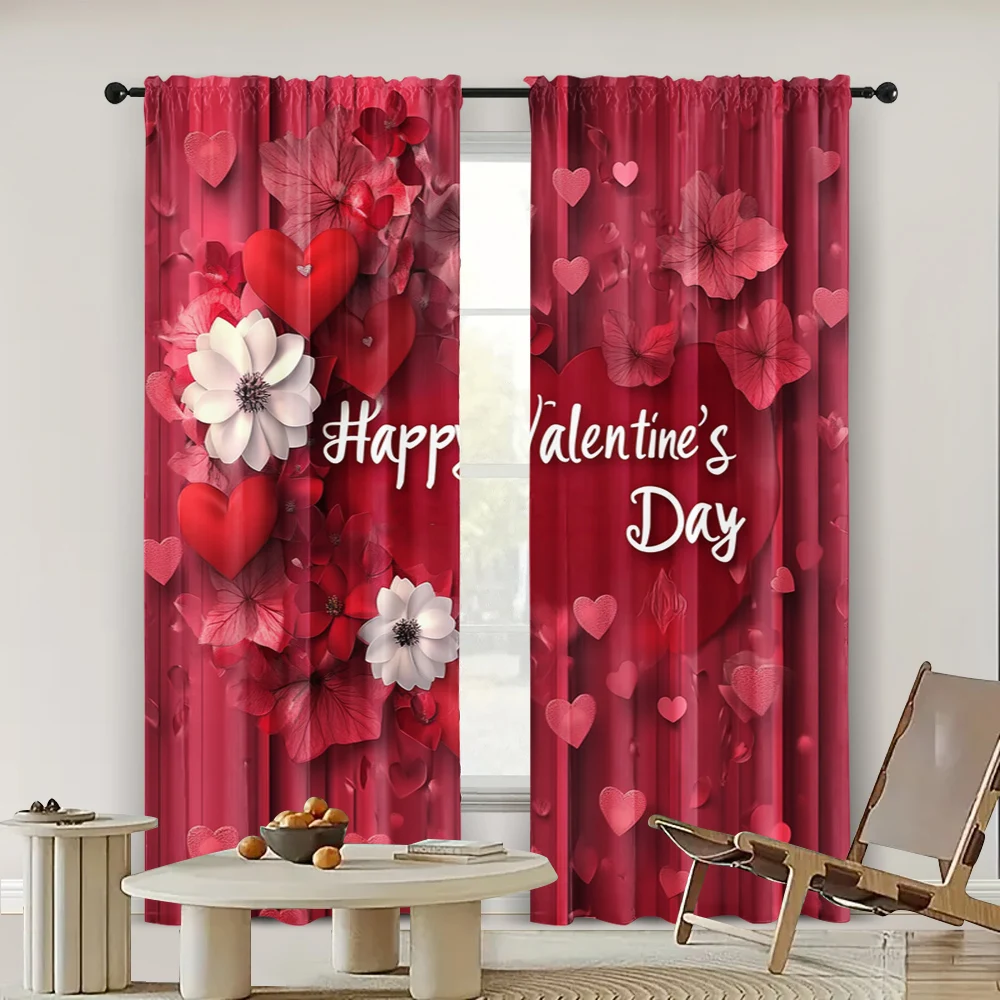 2pc,  Happy Valentine's Day Drapes Valentine's Day 12 Machine Washable Polyester,Without Electricity Family Party Suitable for