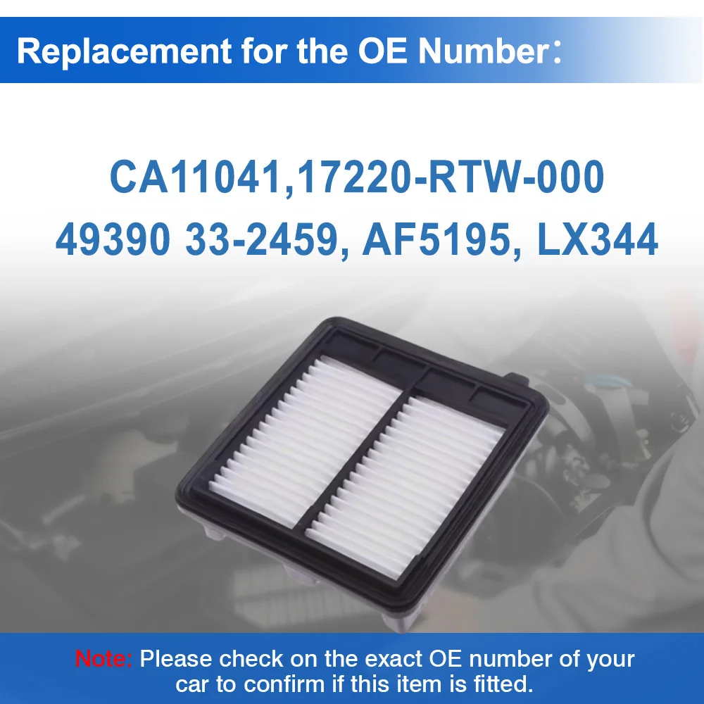 

17220-RTW-000 CA11041 Air Filter Replacement For Honda CR-Z (ZF) 1.5 Hybrid (ZF1) 2010 2011 2012 2013 49390 33-2459 AF5195 LX344