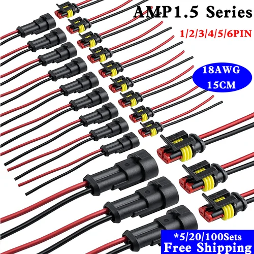 Imagen 1 del producto 5/20/100 juegos 1/2/3/4/5/6 Pin Way conector de cable eléctrico impermeable terminales de 1,5mm enchufe HID de 2 pines enchufe de lámpara de xenón automático