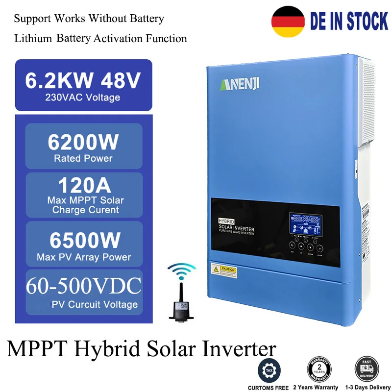 11KW 6.2KW 48V Hybrid Solar Inverter MPPT 230VAC Pure Sine Wave On Grid Photovoltaic Inversor 160A 120A Solar Controller PV 500V