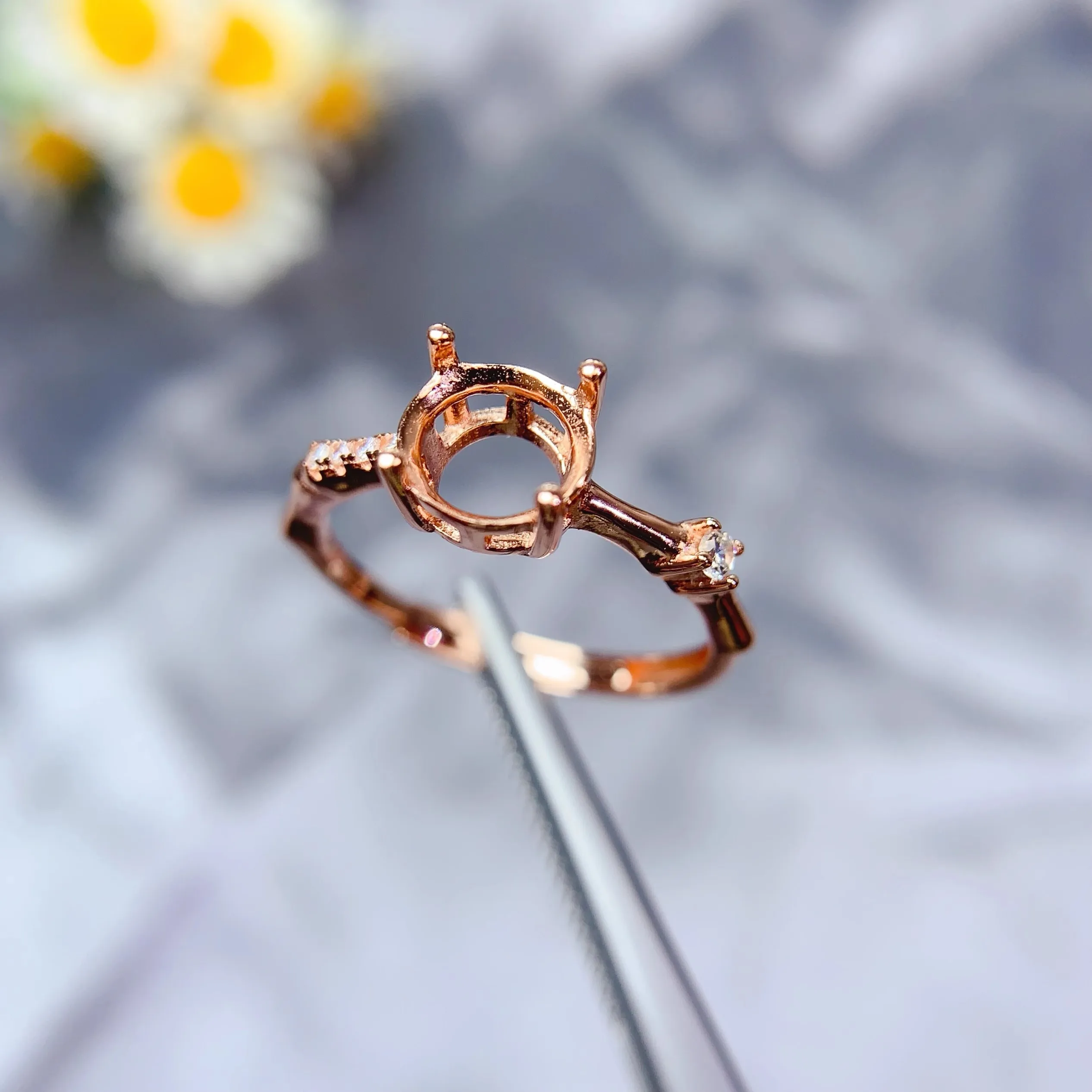 L S925 Sterling Silver DIY Empty Holder Ring Settings 7mm Circle Stone Fine Simple Zircon Design Weddings Jewelry for Woman