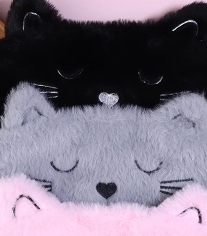 Cute Cartoon Cat Sleep Mask Eye Sort Bandage Plush Blindfold Cover Sleeping For Girl Women Nap Night Animal Eyepatch