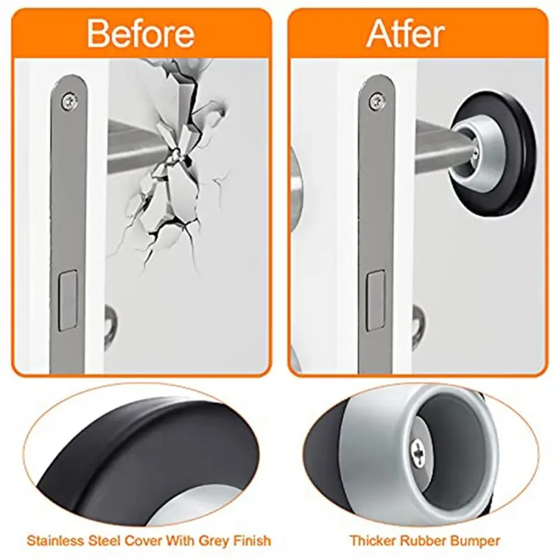 Tope de puerta de goma PORK, amortiguador silencioso de acero inoxidable montado en el suelo para puertas no magnéticas de vidrio, parachoques de puerta