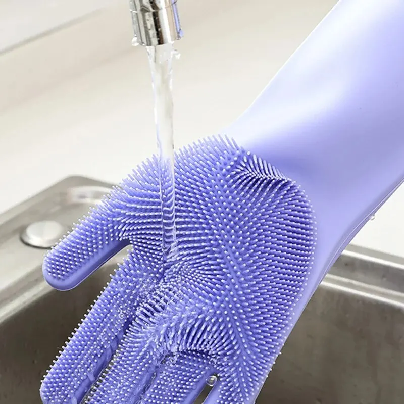 Kitchen Silicone Cleaning Gloves Easy To Foam, Non-slip, Insulating, Easy To Clean, Thick And Durable