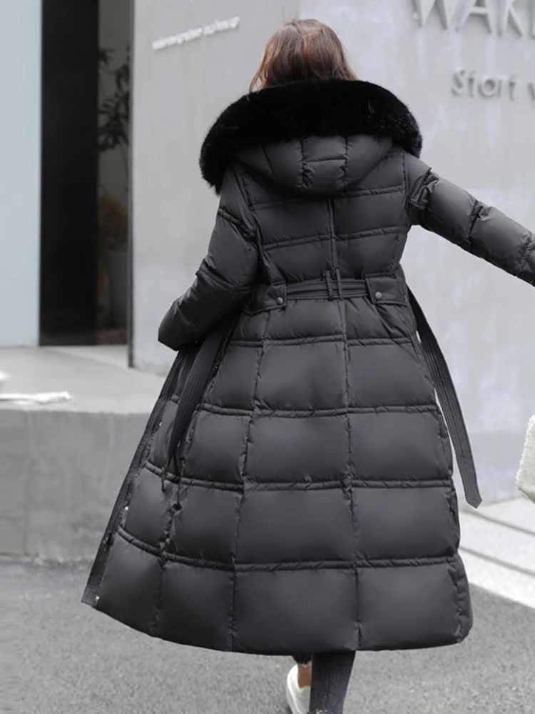 Cotton Parkas For Women Fall Winter 2023 New Fashion Long Sleeve Jackets Slim Fur Collar With A Hood Zipper Down Cotton Coats