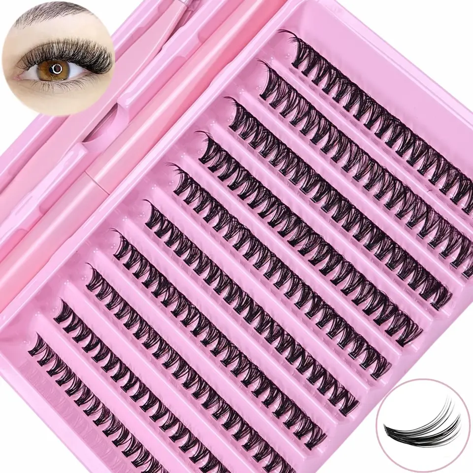 Kit de Extensión de Pestañas DIY, 200pcs, Racimos, Wispy, Rizo D, con Pegamento y Pinzas, para Uso Profesional y Casero 2