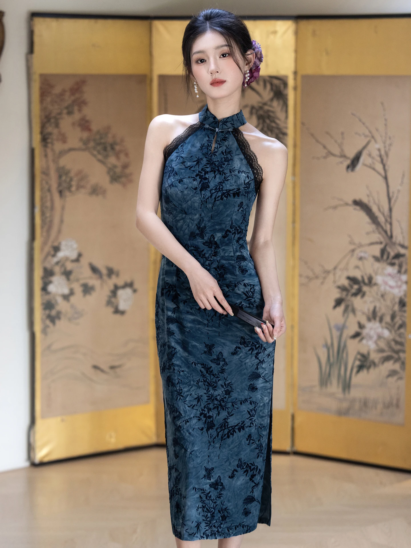 

Retro Chinese Sle Svel Ne Hanging Bodycon Dr Young Sle Daily Wear High Quali Long Qipao Skirt Floral Pattern