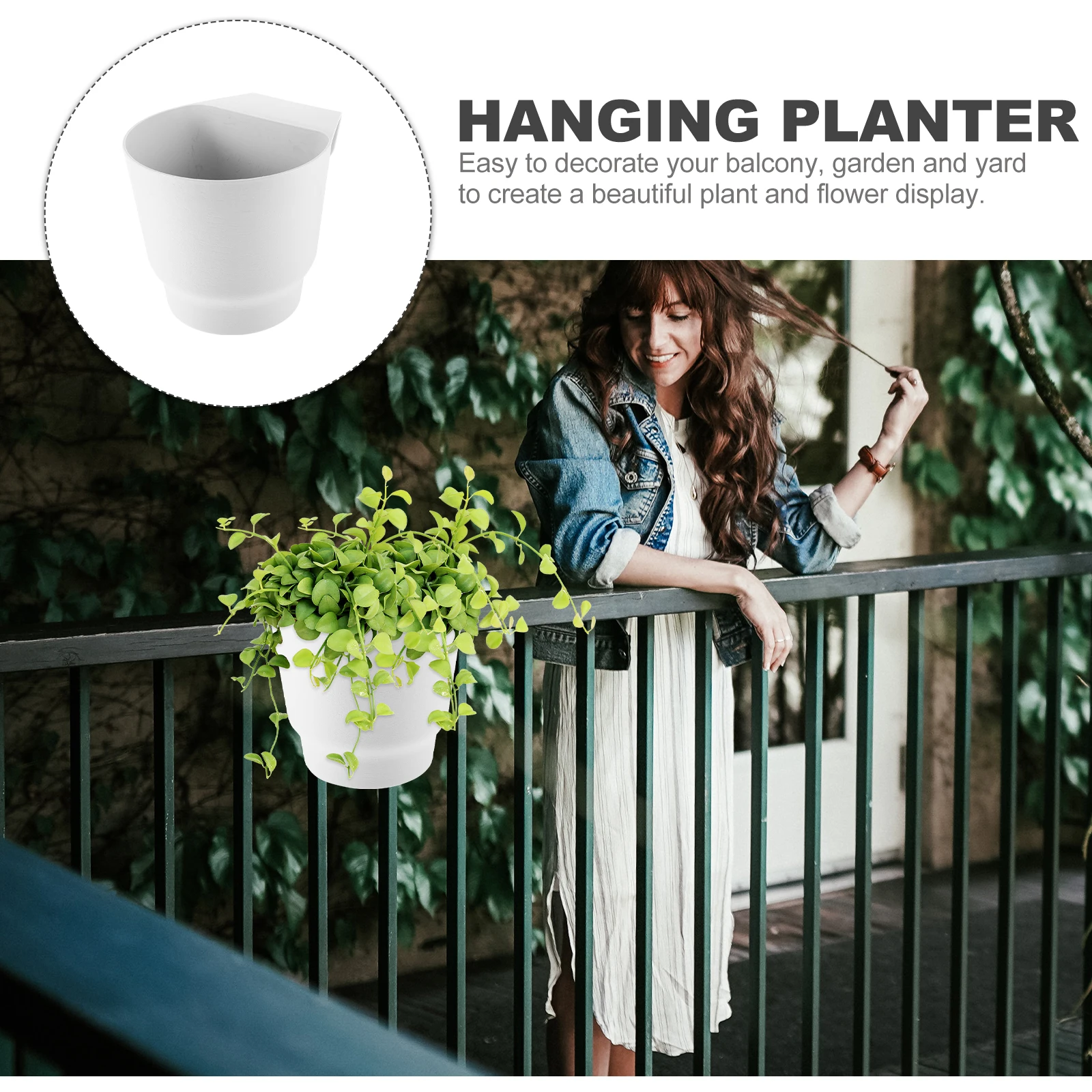 

Hanging Plant Flower Pots Railing Planter Black Circular Thickened Design Drainage Tray Suitable Balcony Garden Yard Display