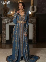 Moroccan V-neck Evening Dresses Stunning A-line Bridal Dress Caftan Beaded Appliques Floor-length Plus Size Gown Robe De Mariée