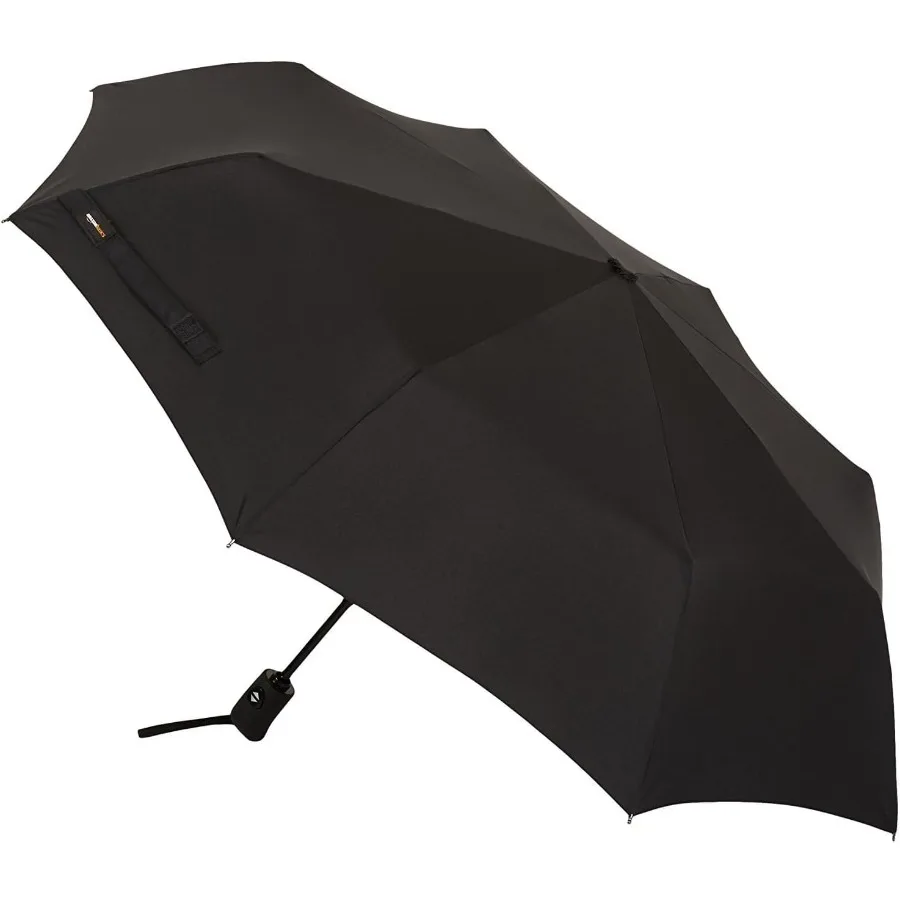 Guarda-chuva de viagem compacto com abertura automática, estrutura de liga de aço forte, 11" dobrável para chuva e vento, preto