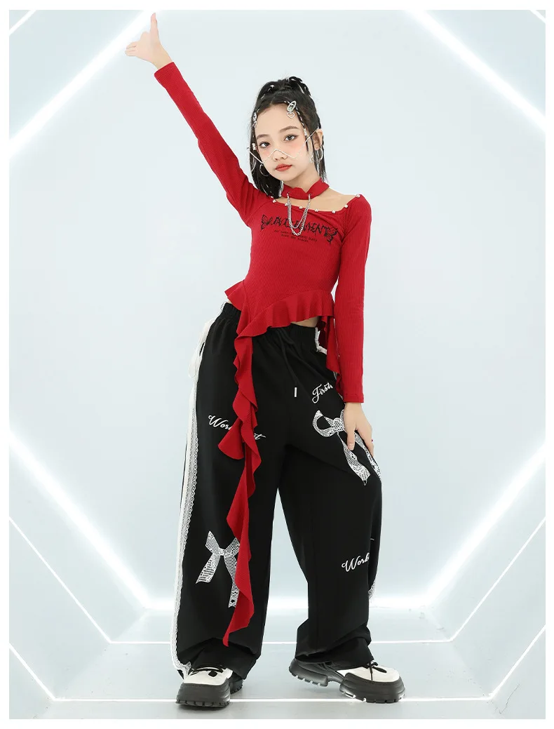 Mädchen Hip Hop Crop Top Pu Leder Cargo Hosen Kind Schuluniform Kostüme Kinder Streetwear Jazz K-pop Street Dance kleidung Sets – Detail 20