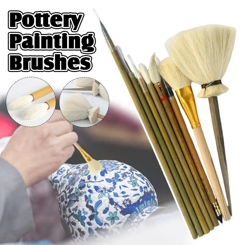 8Pcs/set Pottery Painting Brushes Painted Hook Line Sweeping Ash Brush Tools Oil Watercolor Drawing Craft DIY Art Supplies