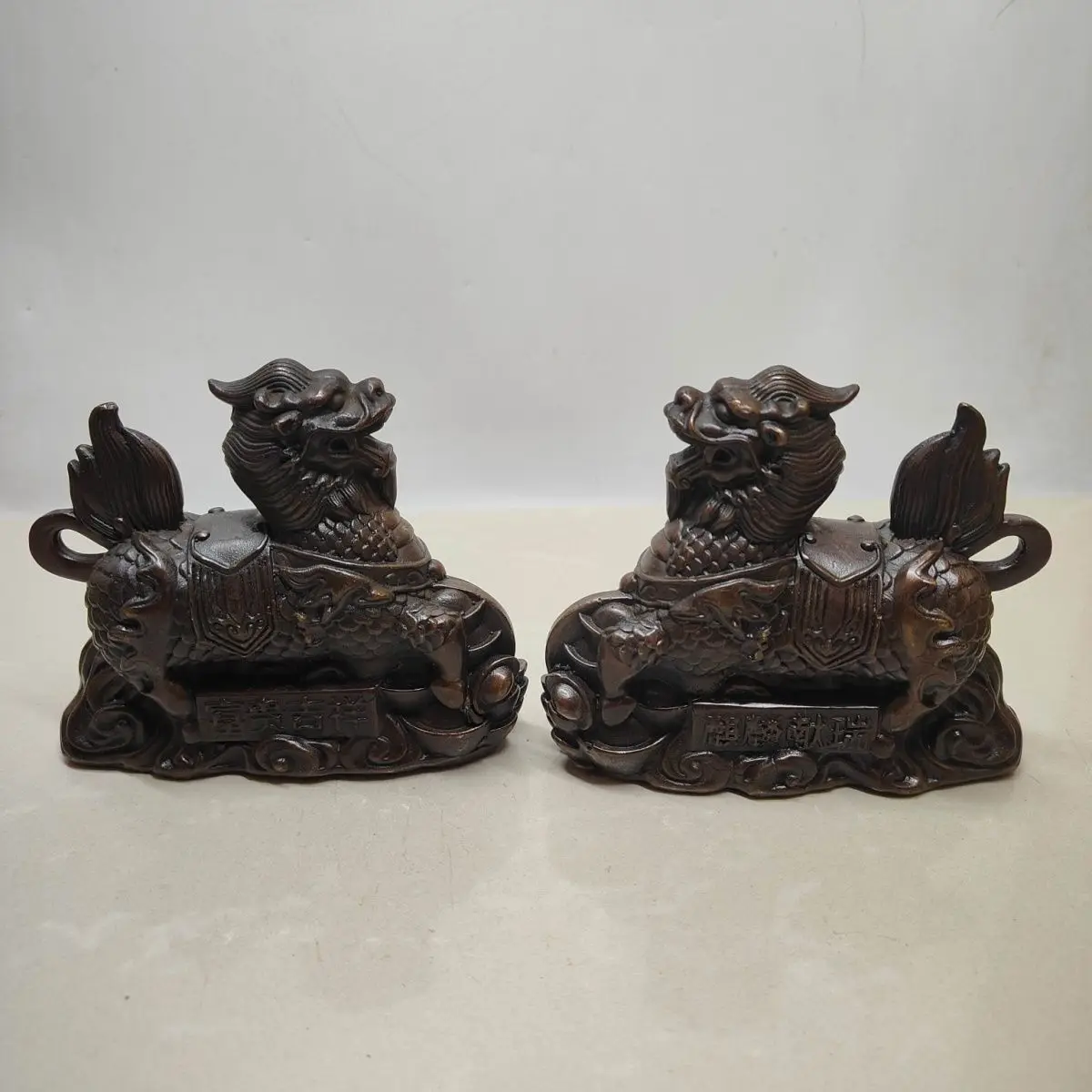 a pair Vintage Wealth Qilin Kirin Statue for Tea Home Decor Ornaments