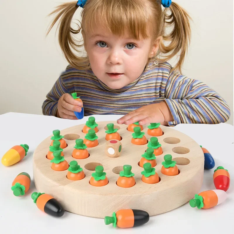 

Kids Wooden Montessori Enlightenment Early Education Toys Fun Radish Mushroom Color Memory Chess Game Harvest Carrots Puzzle Toy