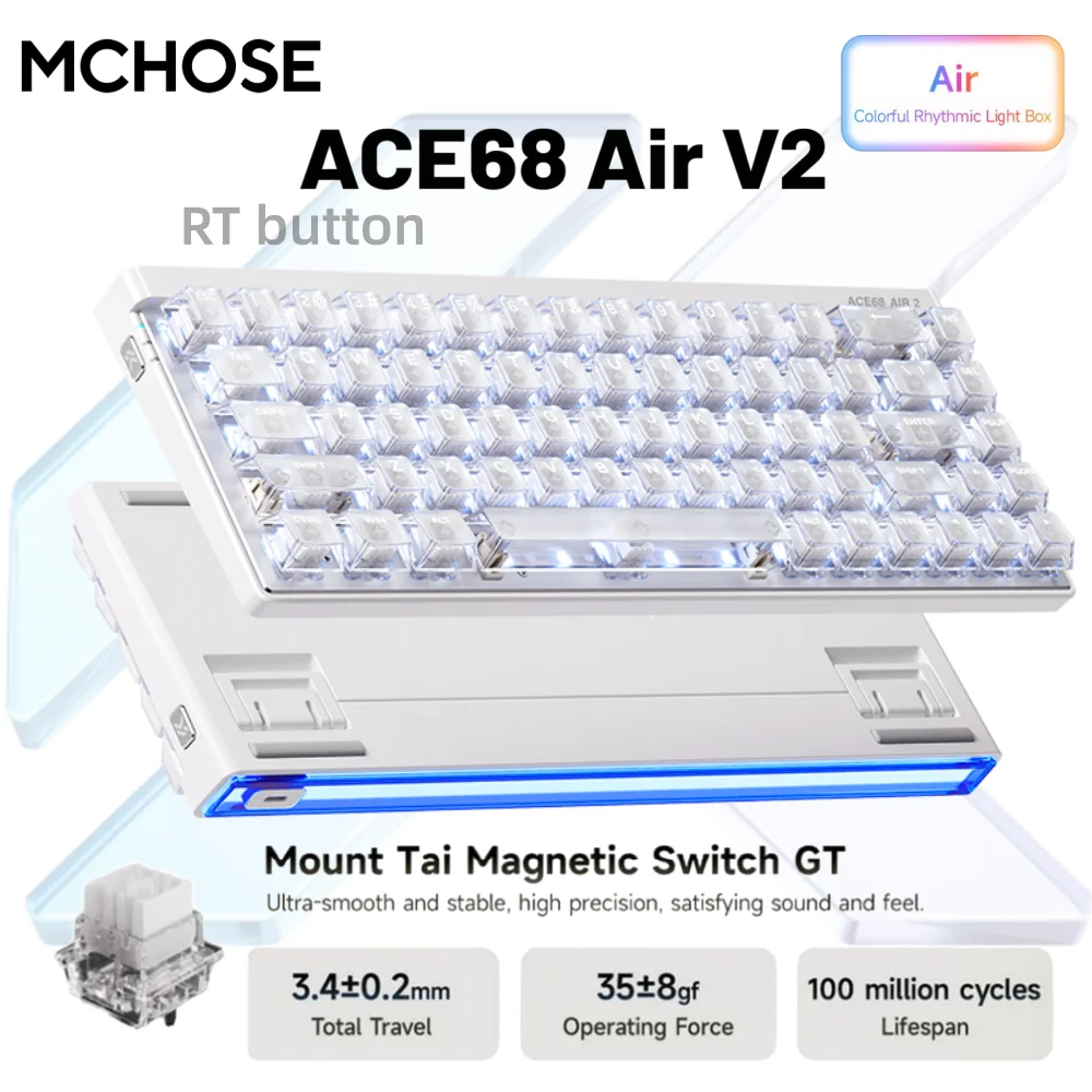 MCHOSE Ace68 Air V2 Gaming Keyboard Magnetic Switch Aluminum Plate 256K Scan Rate 8k Polling Rate RT Keys 0.001mm Accuracy ARGB