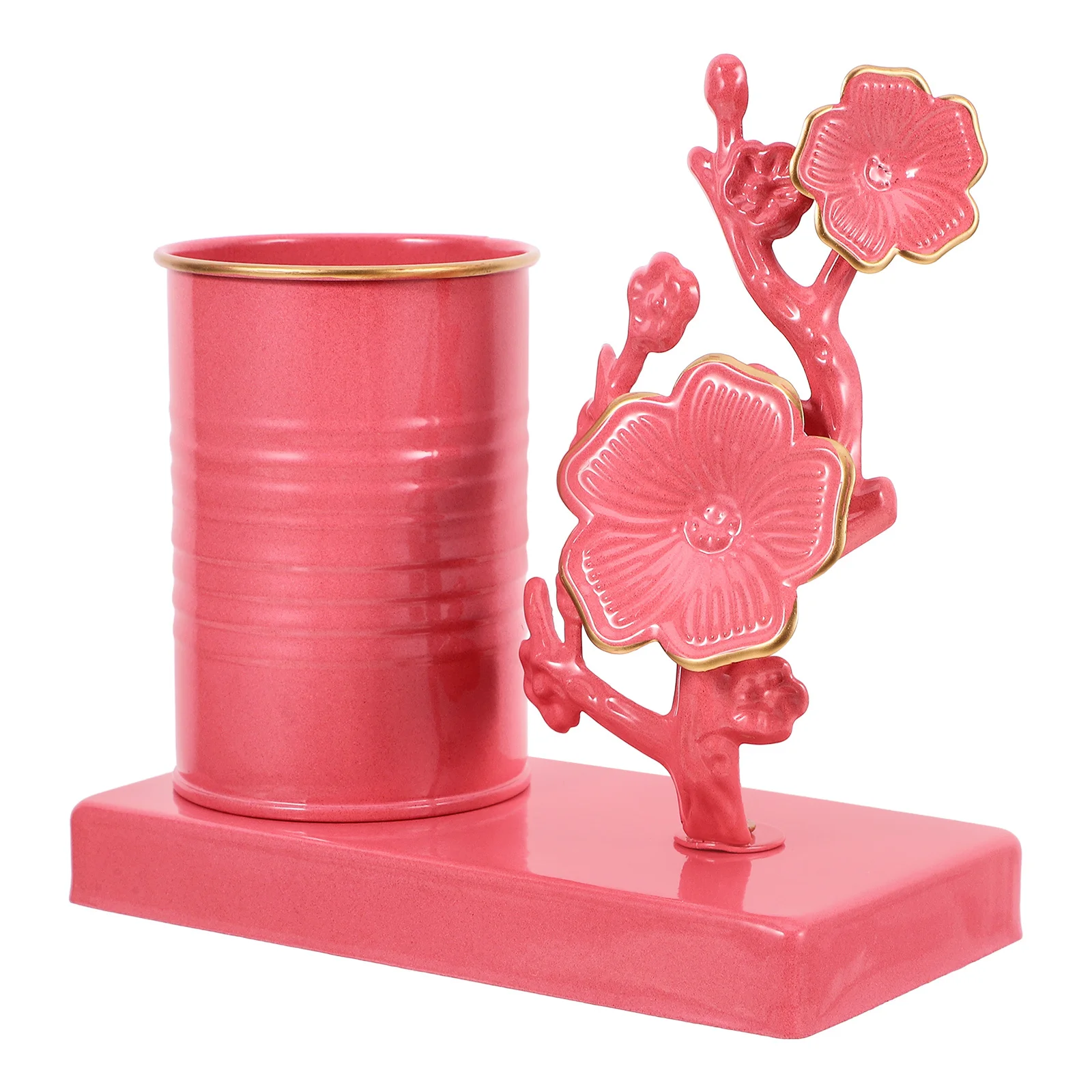 

Iron Desktop Organizer Plum Blossom Design Versatile Storage for Pens Brushes Rulers Makeup Brushes Pink Pencil Holders