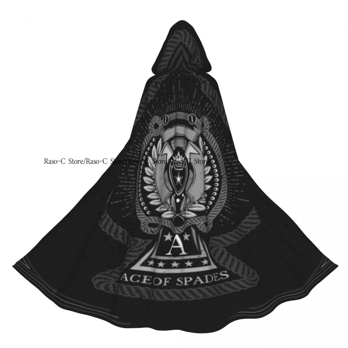 Ace Of Spades Form With Shield Hooded Cloak Polyester Unisex Witch Cape Costume Accessory