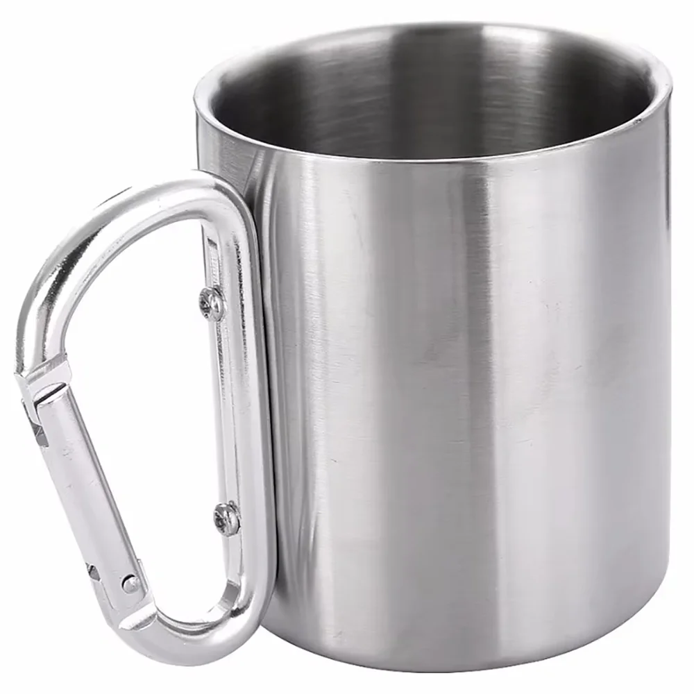 Outdoor-Camping-Reisebecher aus Edelstahl mit Karabinerhaken-Griff, Picknick-Wasserbecher, Outdoor-Reise-Wanderbecher, tragbarer Becher – Detail 12