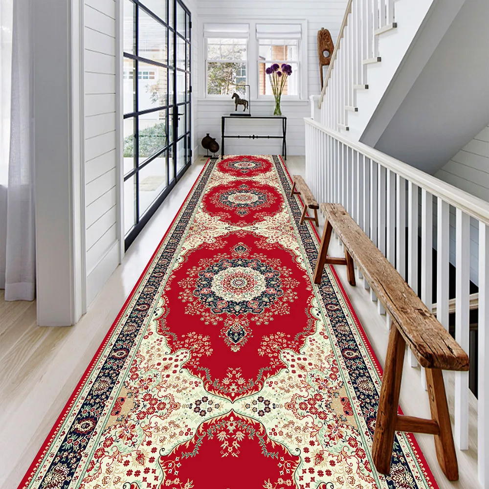 Persian Flower Corridor Hallway Carpet National Style Bedroom Living Room Area Rug Kids Play Mat Flannel Anti-slip Kitchen Mat