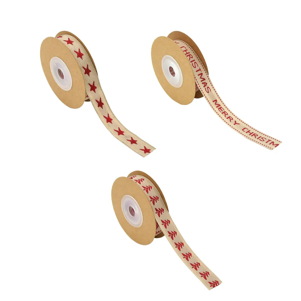 

3pcs 1.5Cm Christmas Ribbons Festive Gift Wrapping Band Cotton Linen Diy Decoration Packaging Accessories Holiday Party Reusable