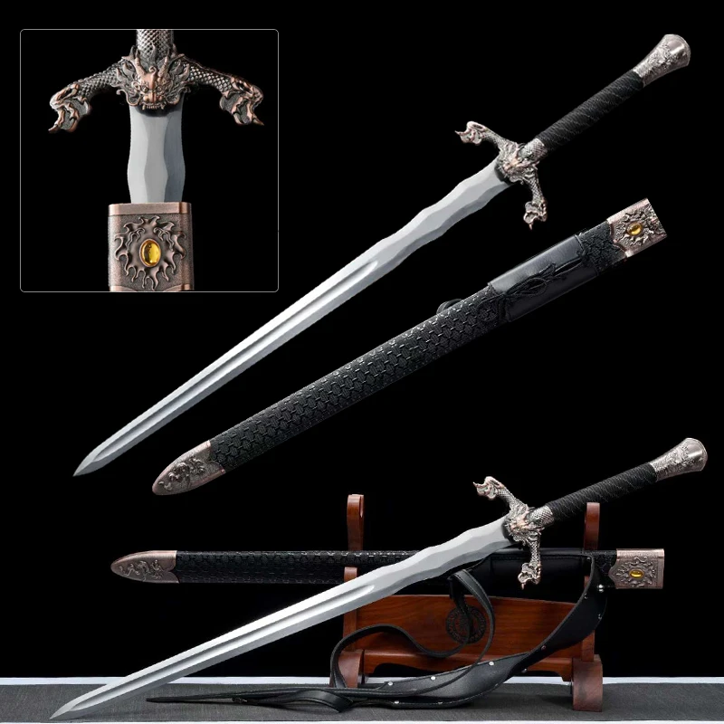 Replica Western Sword Spring Steel Hardwood PU Sheath Alloy Fittings Chinese Dragon Swords Decoration Non Sharp