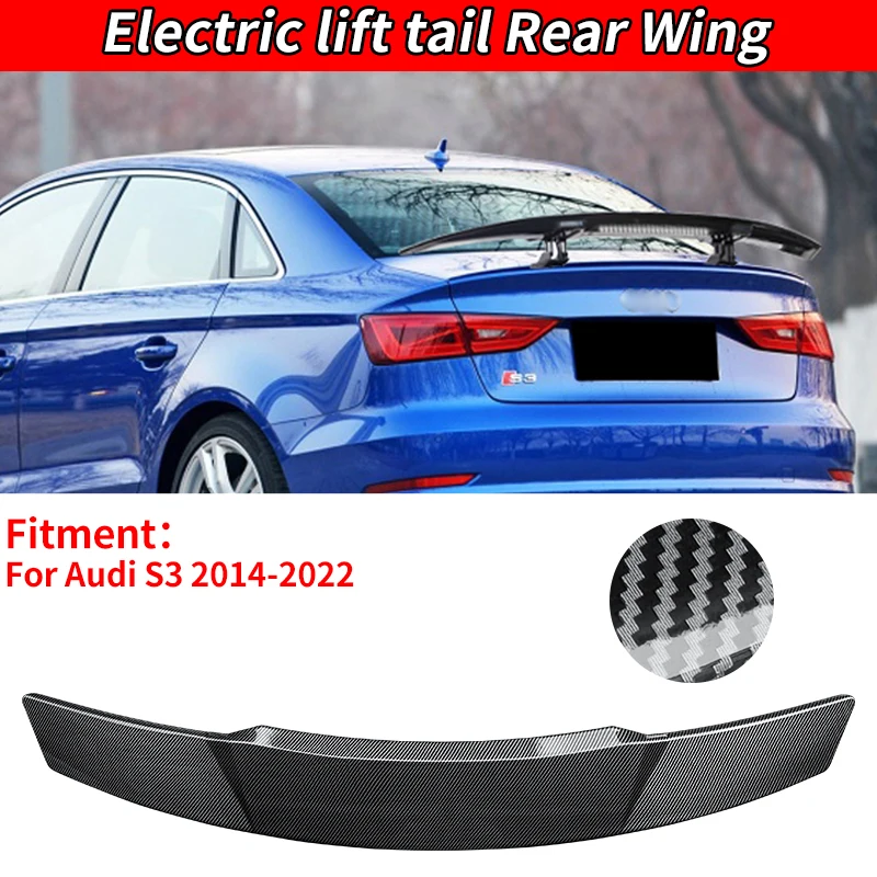 Car Accessorie For Audi S3 2014-2022 Lift  Rear Spoiler Wing Trunk Tail Carbon Fiber Remote Control Modification Sedan