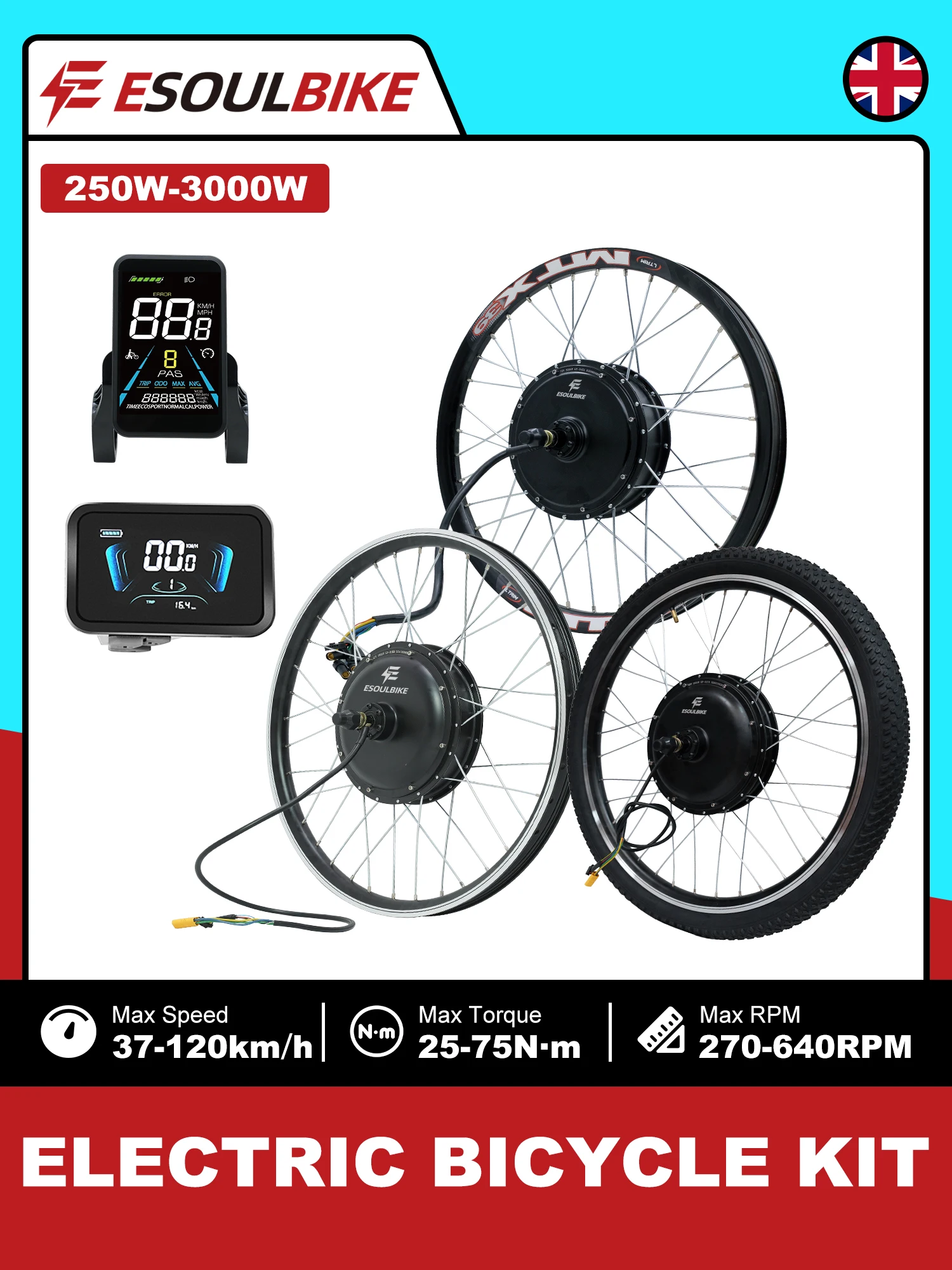 AliExpress ESOULBIKE Ebike Hub Motor Conversion Kit, 36V 250W, 48V 500W 1000W 1500W, 52V 72V 2000W 3000W MTX Rim Wheel Electric Bicycle Hub Motor Set, 26" 27.5" 28" 29" 700C