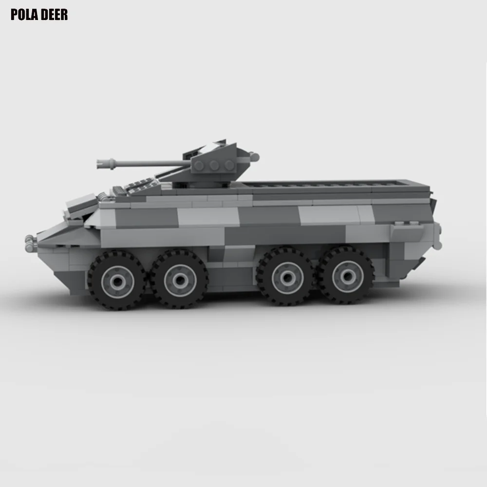 Poladeer-transporte blindado de personal militar para niños, montaje de partículas pequeñas, bloques de construcción, juguete educativo, regalo de cumpleaños, 210 piezas