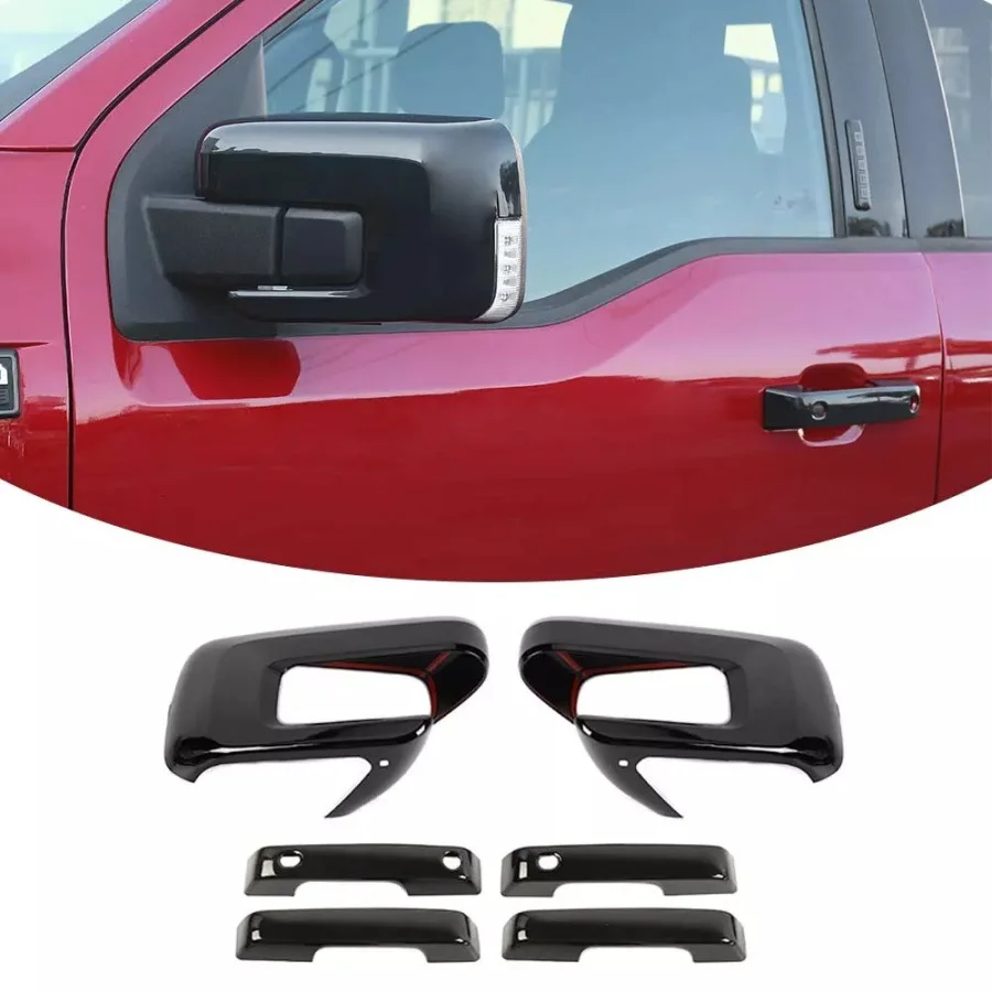 

Piano Black Car Rearview Mirror Cover Door Handle Bar Cover Trim Sticker For Ford F150 2020-2024
